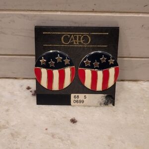 Vtg USA American Flag Patriotic Round Metal Earrings